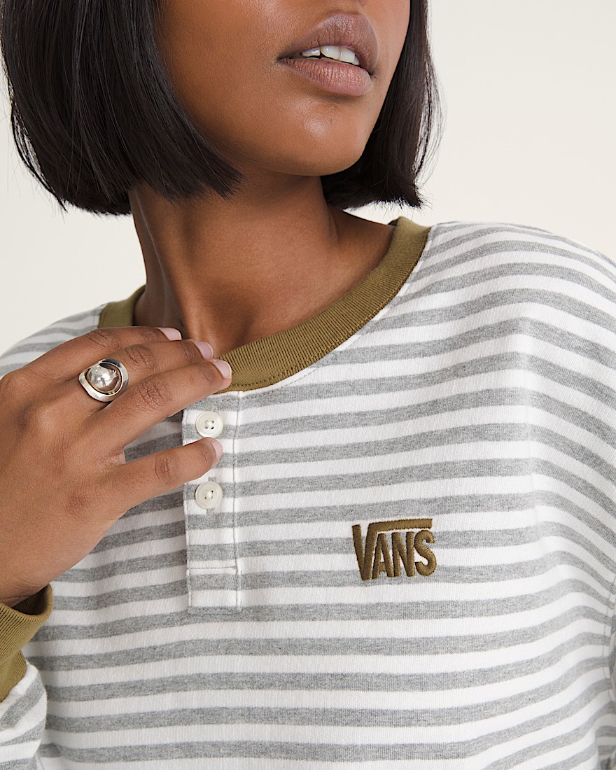 Molly Long Sleeve Henley VANS Marshmallow White  Cement Heather Grey ALT4