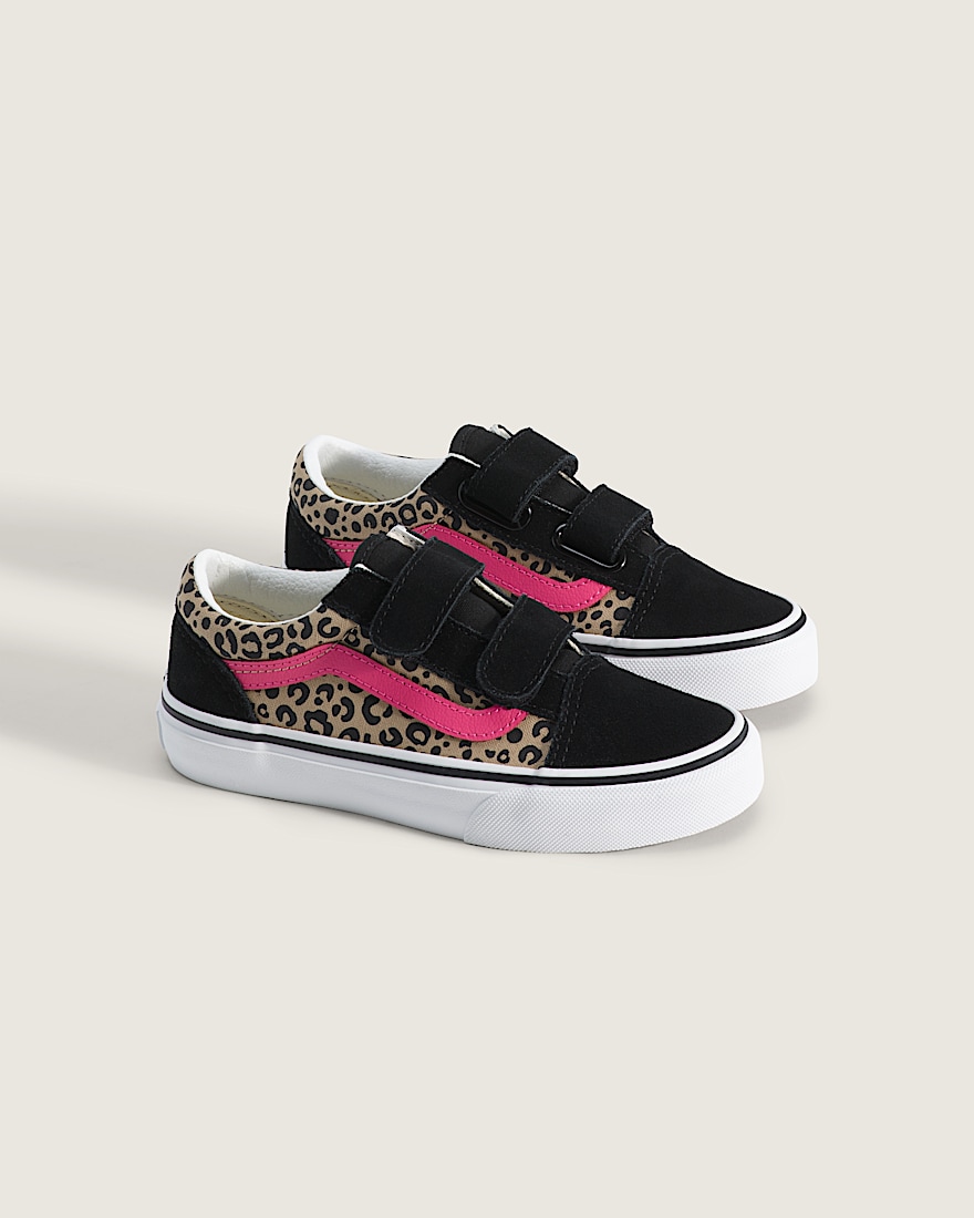 Little Kids Old Skool V Shoe VANS Leopard Pink Velvet Black ALT1