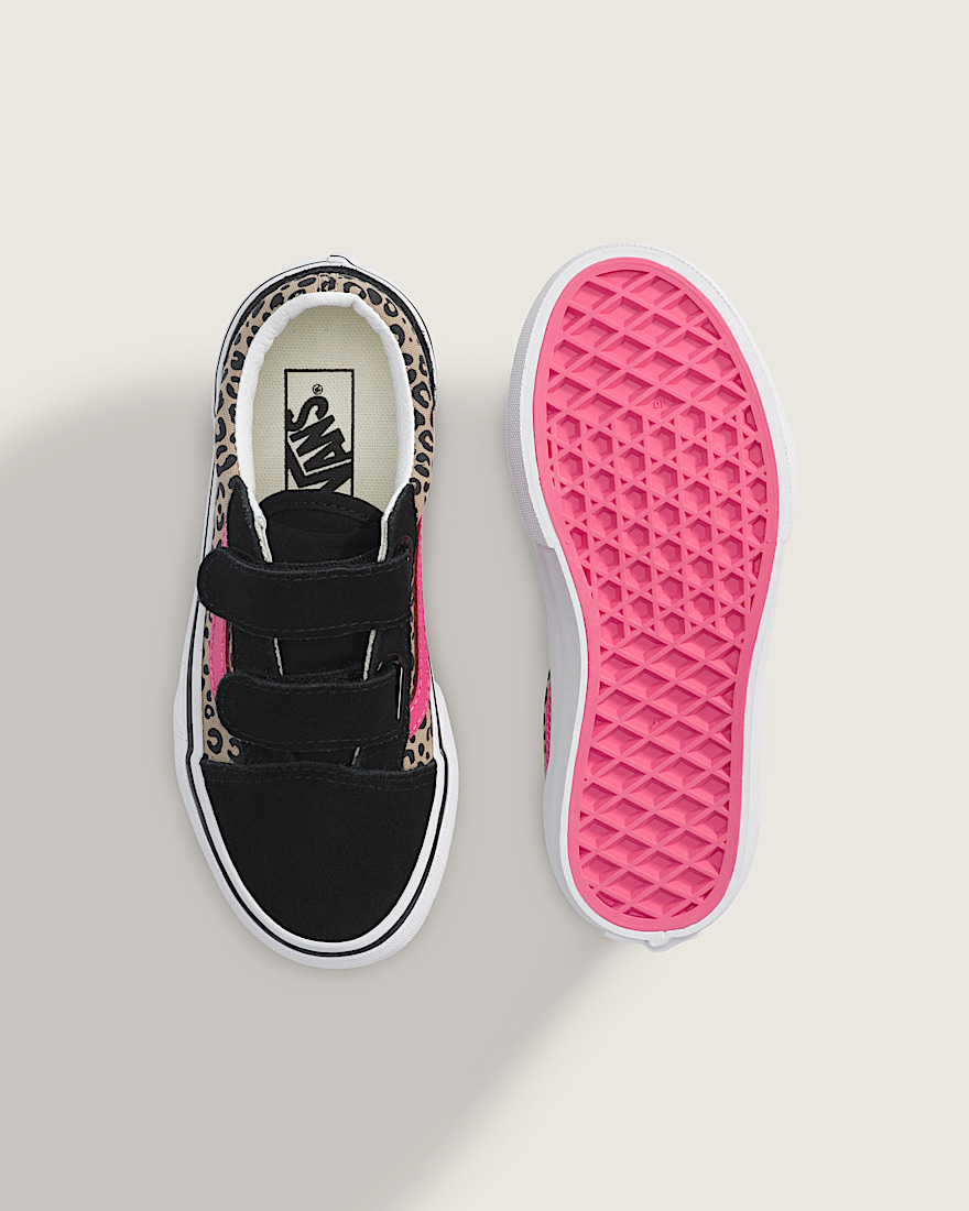Little Kids Old Skool V Shoe VANS Leopard Pink Velvet Black ALT2