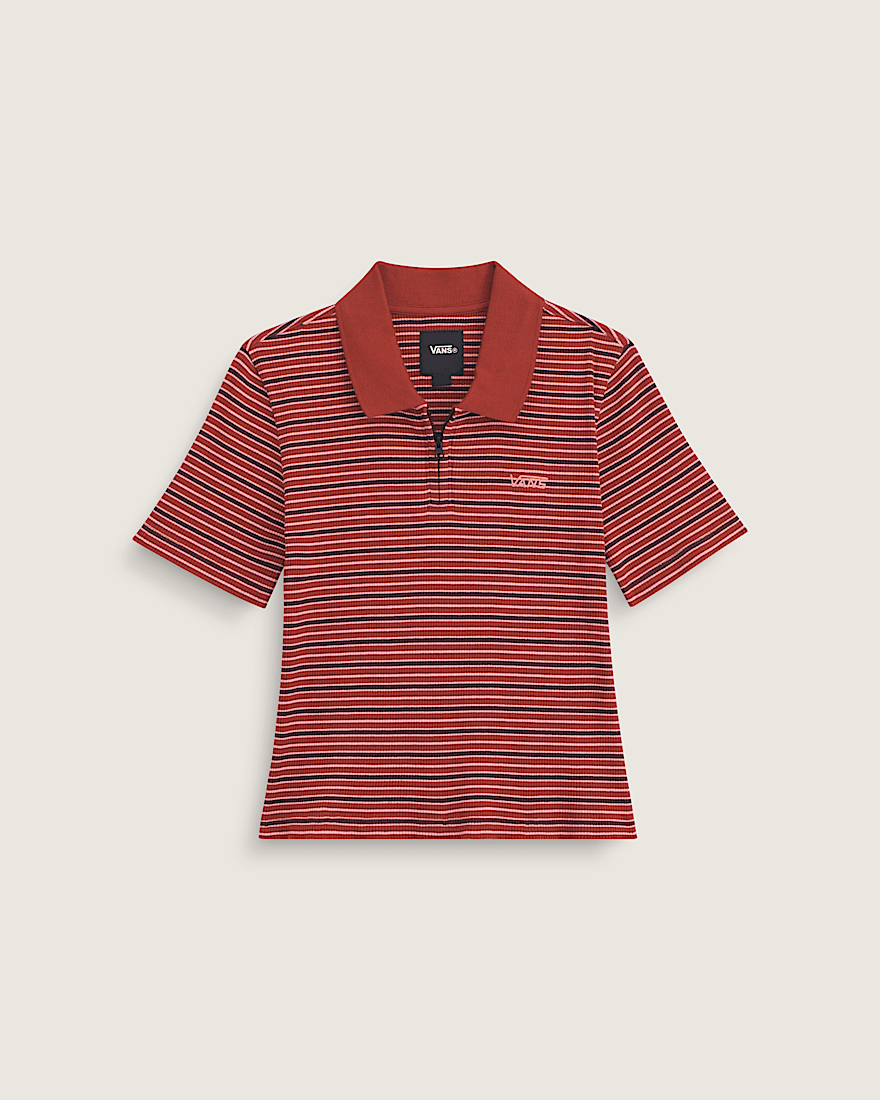 Priscilla Stripe Polo Shirt VANS Poppy Ember Red HERO