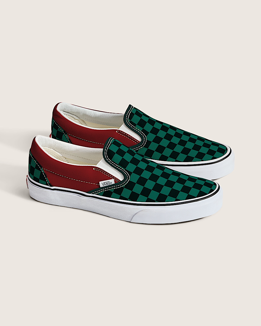Classic SlipOn Checkerboard Shoe VANS Checkerboard Green Red ALT1