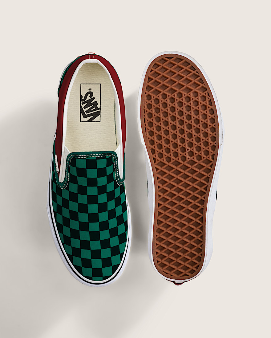 Classic SlipOn Checkerboard Shoe VANS Checkerboard Green Red ALT2