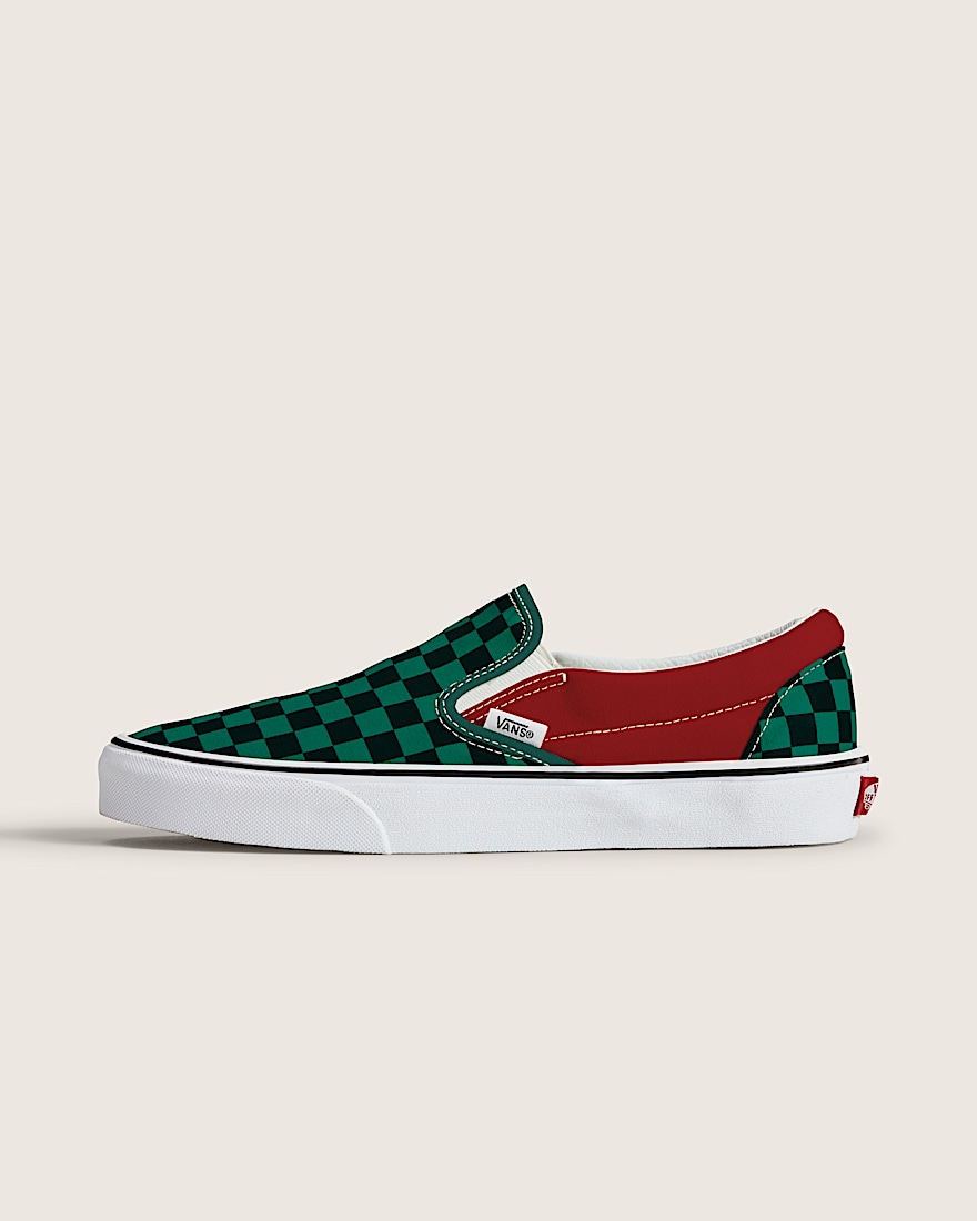 Classic SlipOn Checkerboard Shoe VANS Checkerboard Green Red HERO
