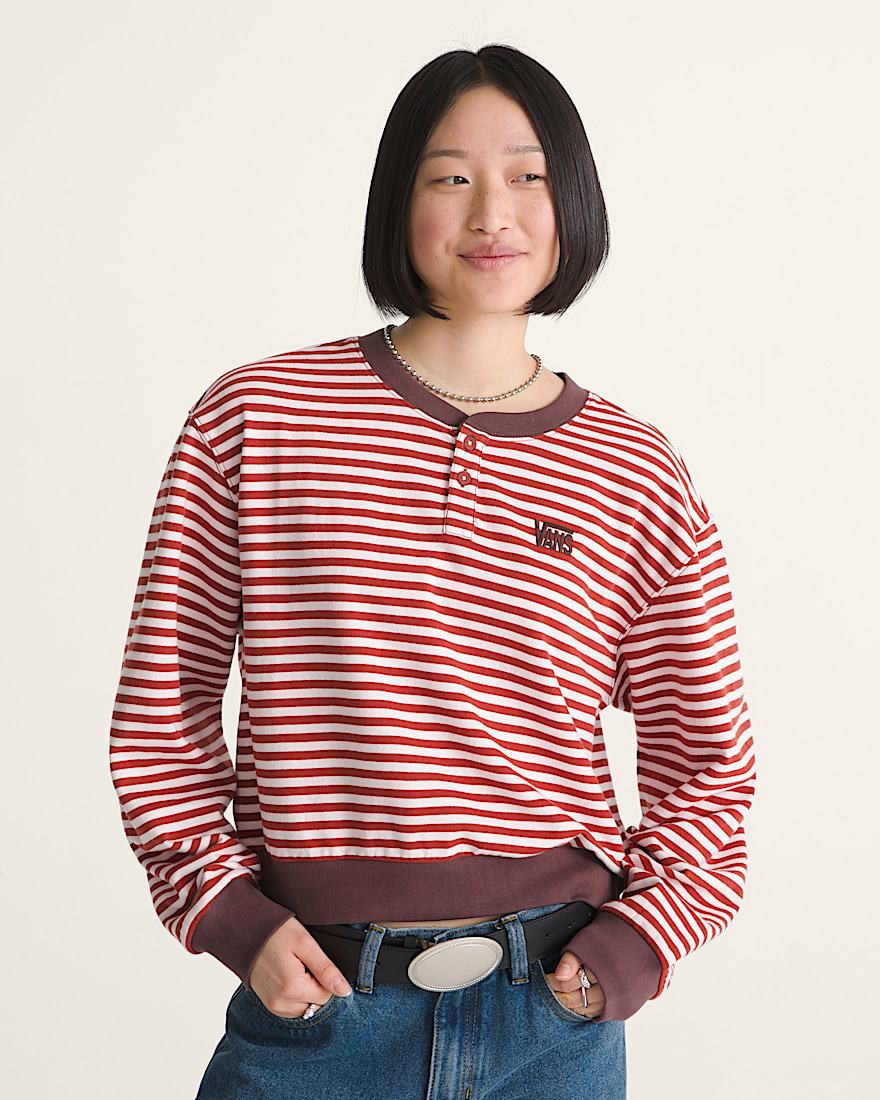 Molly Long Sleeve Henley VANS Pale Petal Pink Poppy Ember Red ALT2