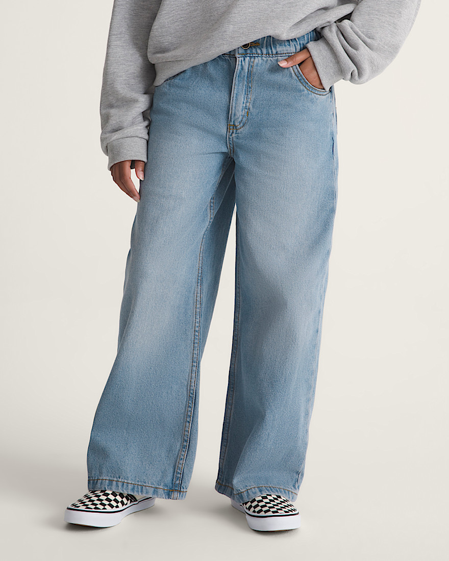 Kids Judy Denim Elastic Waist Pants VANS Stonewash Blue ALT2