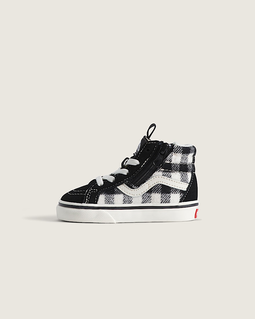 Toddler Sk8Hi Side Zip Shoe VANS Buffalo Plaid Marshmallow White Black HERO