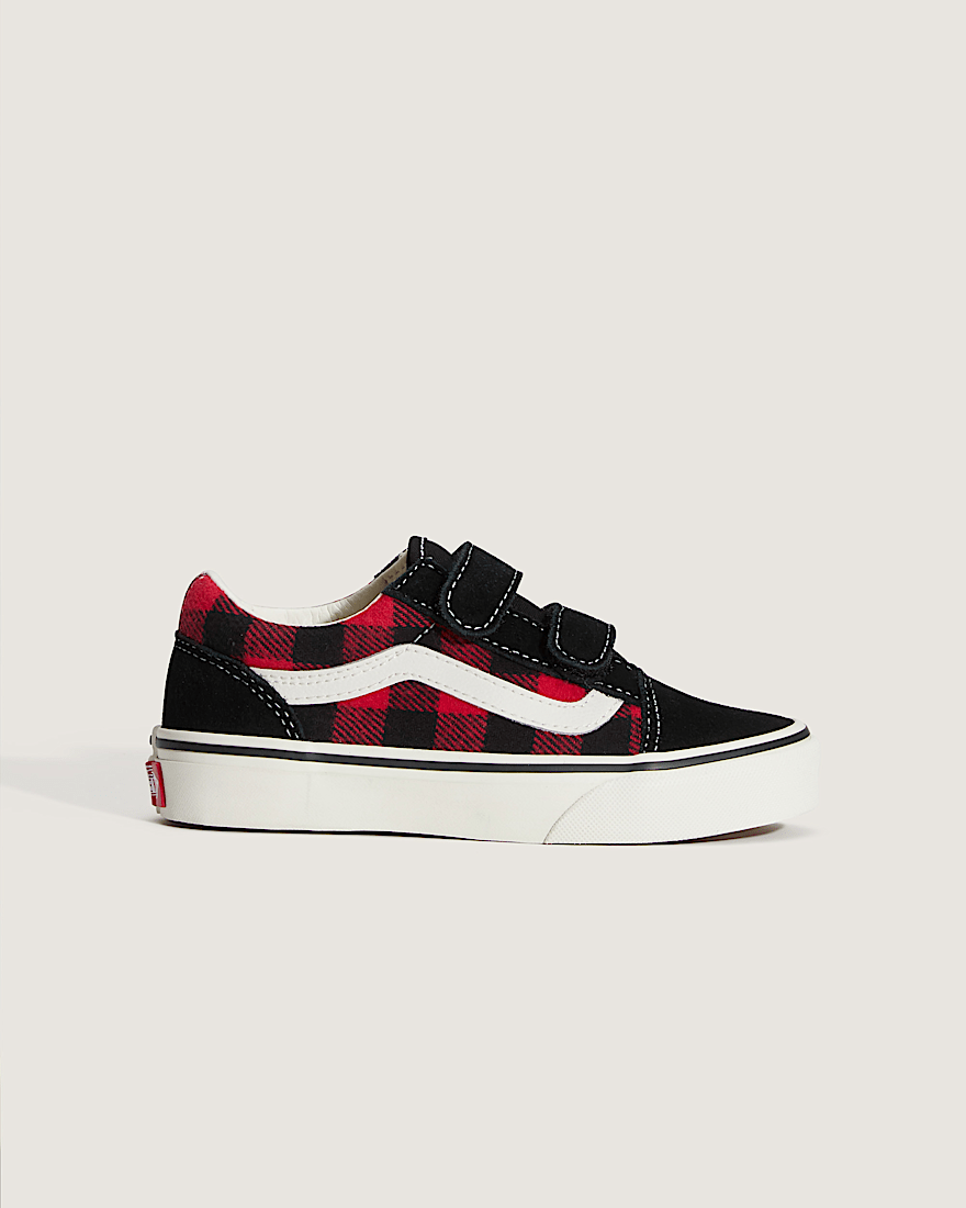 Little Kids Old Skool V Shoe VANS Buffalo Plaid Racing Red  Black ALT5