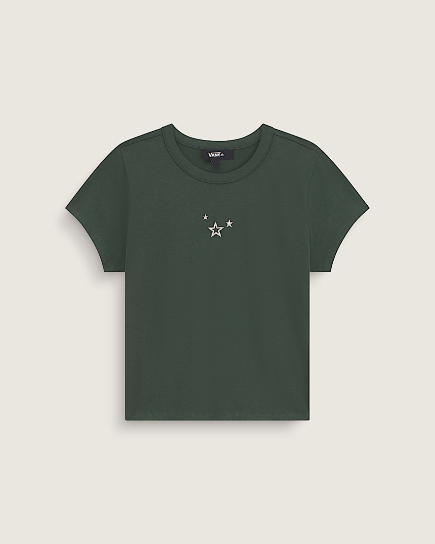 Embroidered Short Sleeve Jersey Knit Top VANS Oil Green HERO