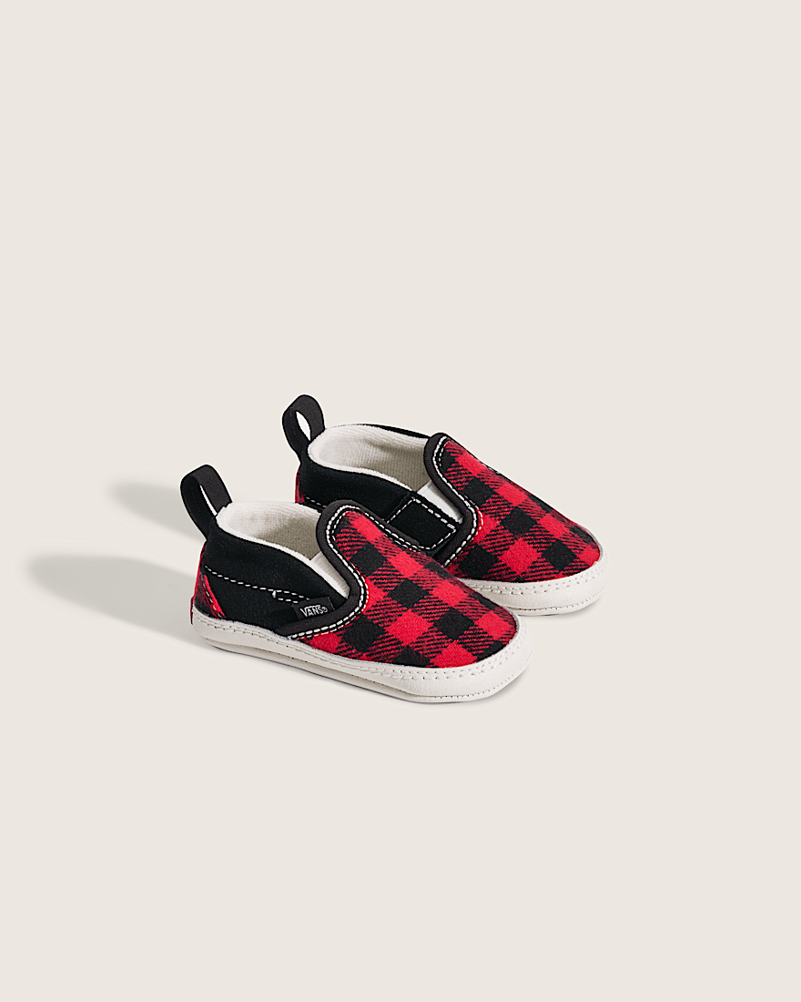 Infant Classic SlipOn V Crib Shoe VANS Buffalo Plaid Racing Red  Black ALT1