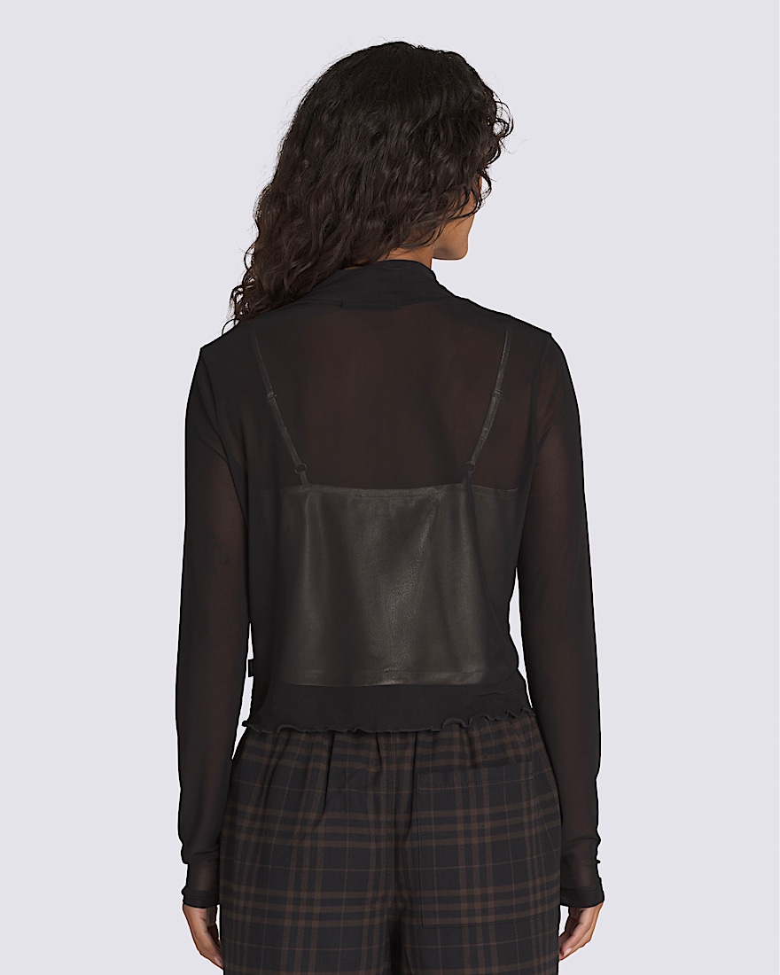 Mesh Satin Long Sleeve Top