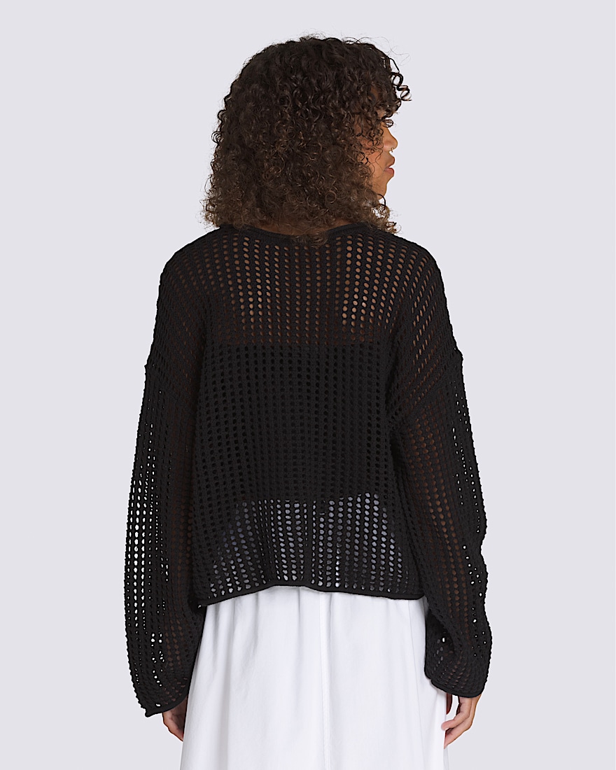 Mila Open Knit Crop Crew Sweater