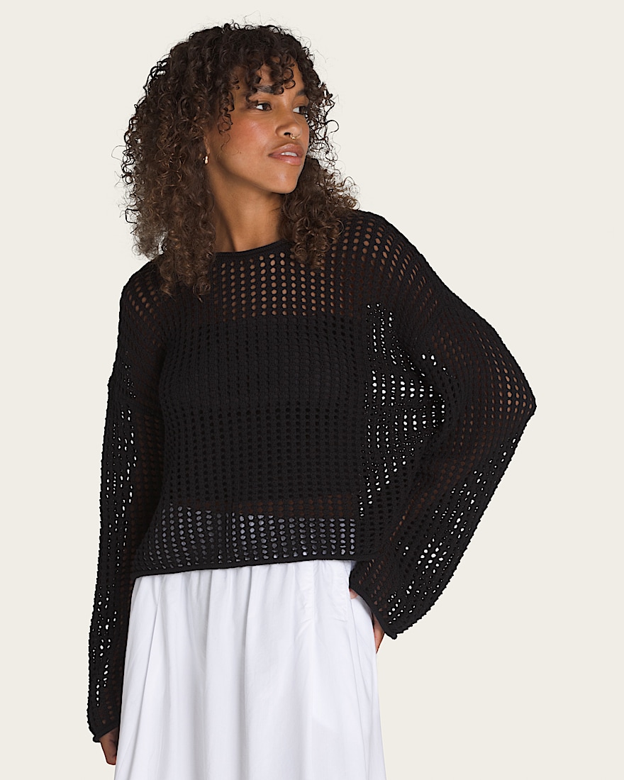Mila Open Knit Crop Crew Sweater