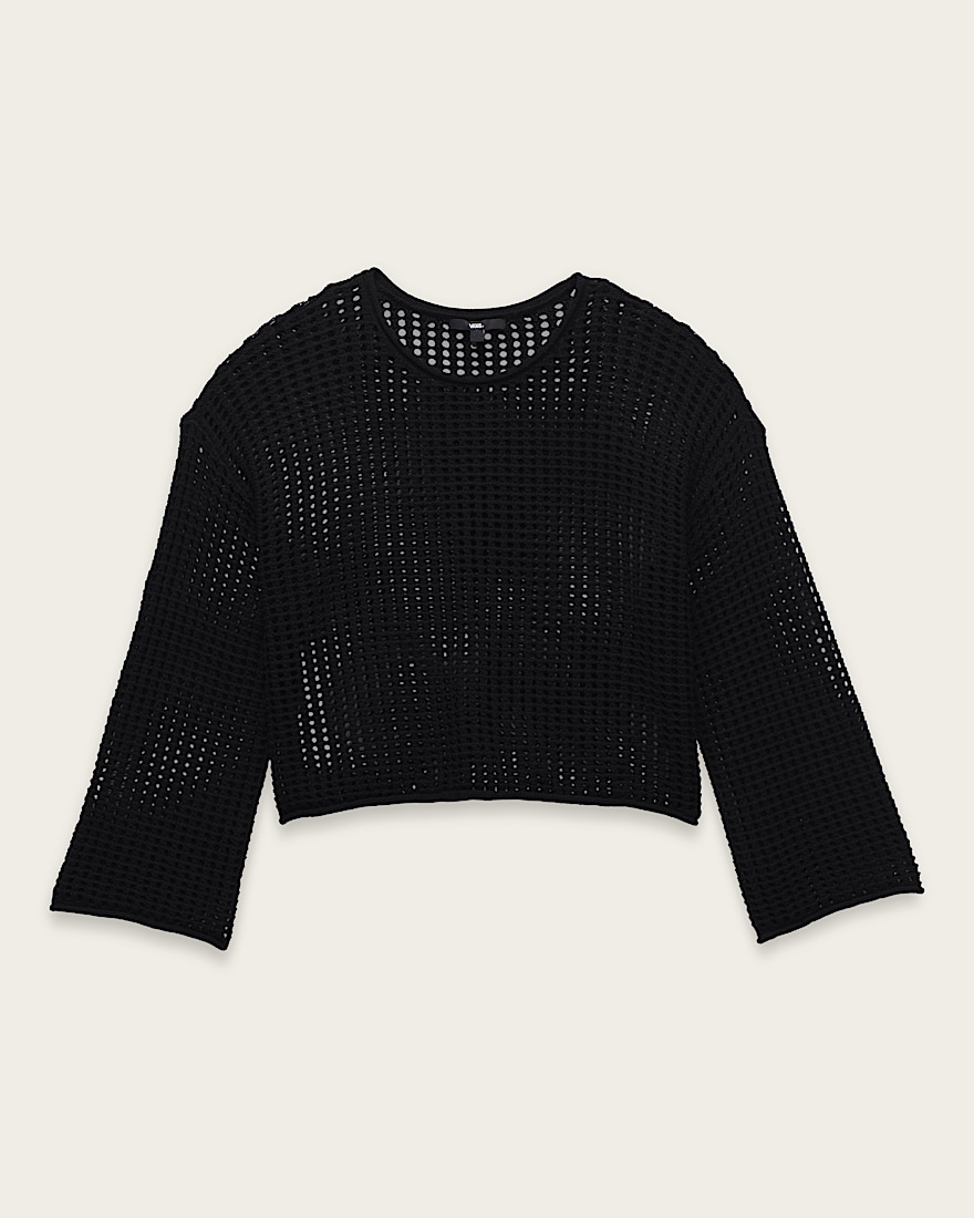 Mila Open Knit Crop Crew Sweater - 1