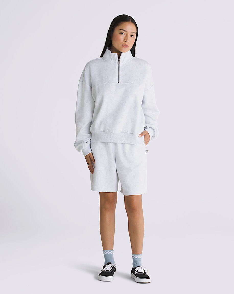 Elevated Double Knit Mock Neck Half Zip Pullover VANS White Heather ALT2