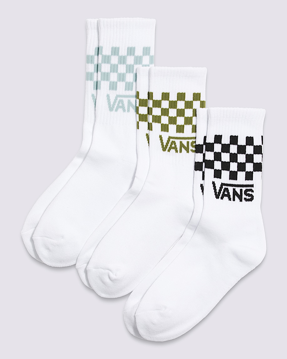 Classic Checkerboard Crew Socks 3Pack VANS White  Blue  Green  Black HERO