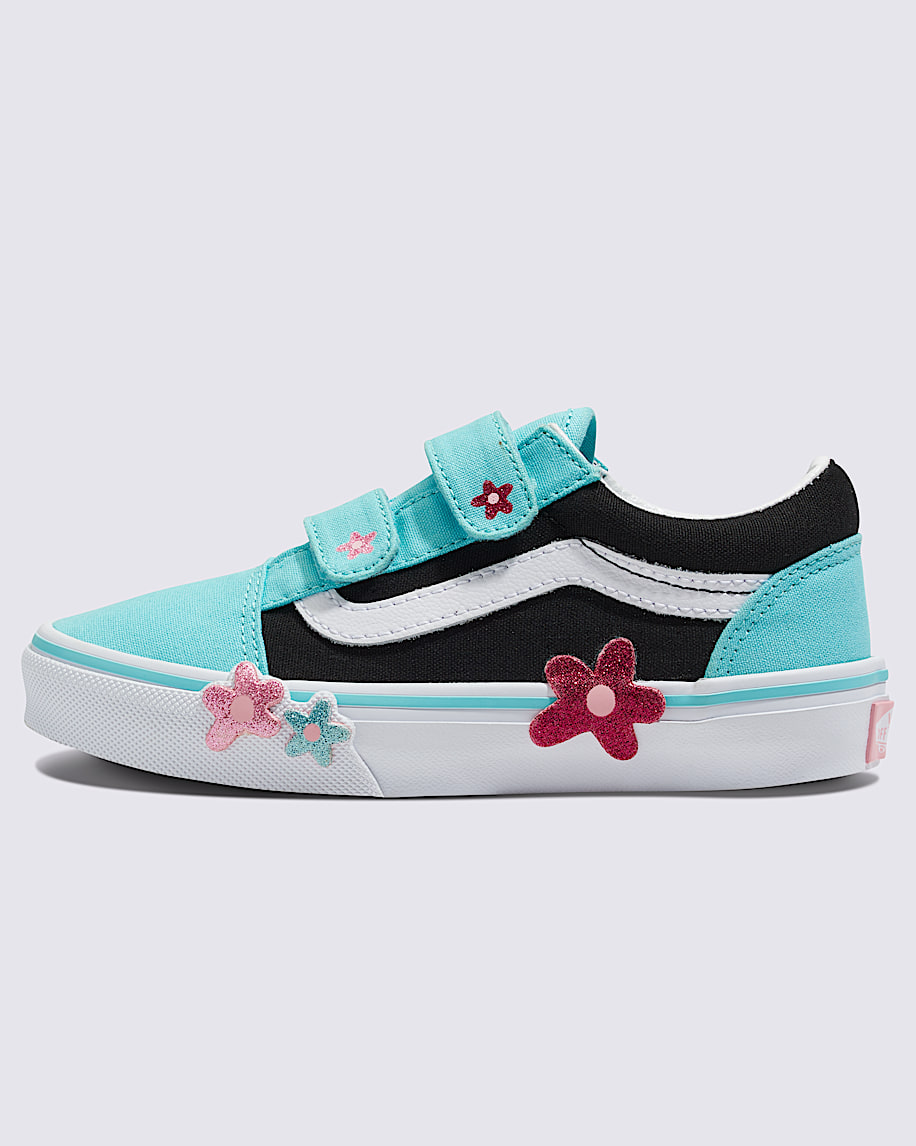 Little Kids Old Skool V Shoe VANS Glitter Black  Pink  Blue HERO