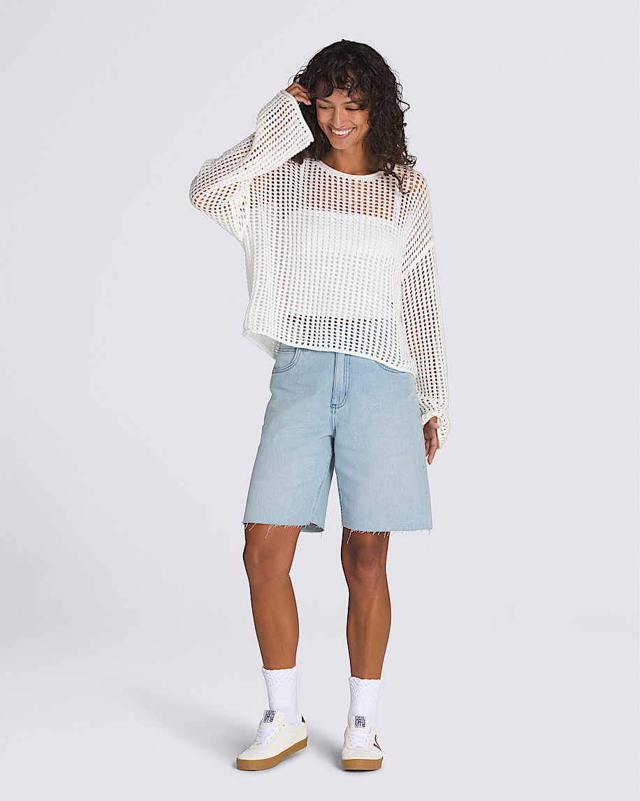 Mila Open Knit Crop Crew Sweater VANS White ALT2