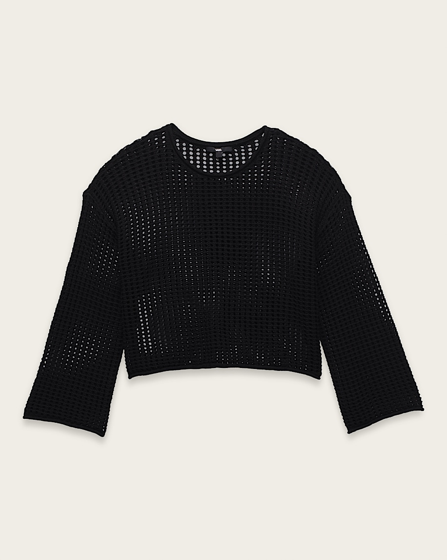 Mila Open Knit Crop Crew Sweater VANS Black FLATLAY