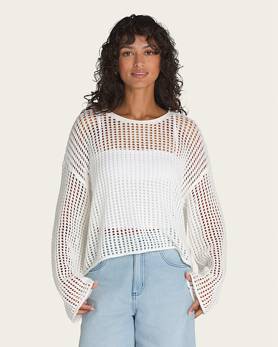 Mila Open Knit Crop Crew Sweater VANS White HERO