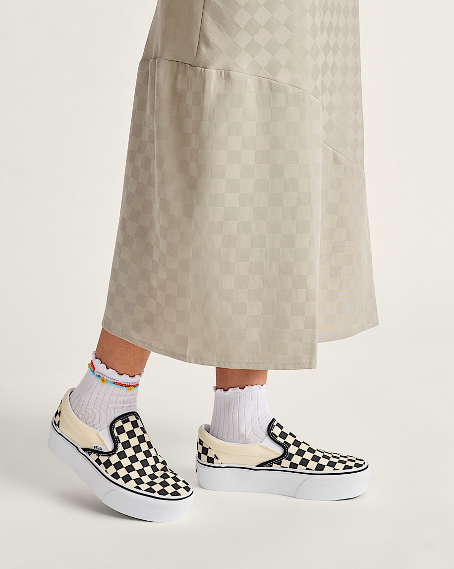 Classic SlipOn Stackform Checkerboard Shoe VANS Checkerboard Black  Classic White ALT5