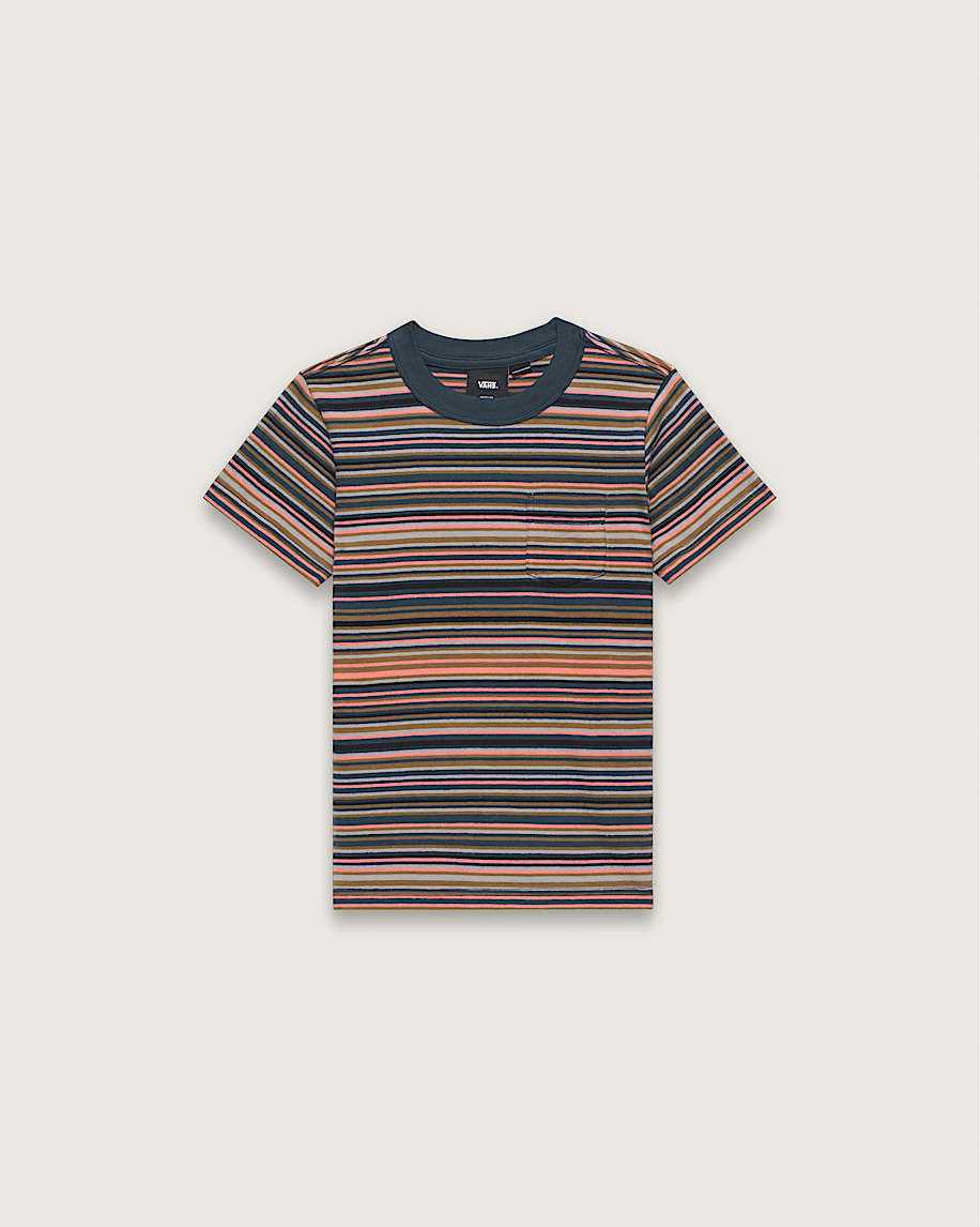 Little Kids Braden Stripe Knit Shirt VANS Parisian Night Blue  Orange FLATLAY
