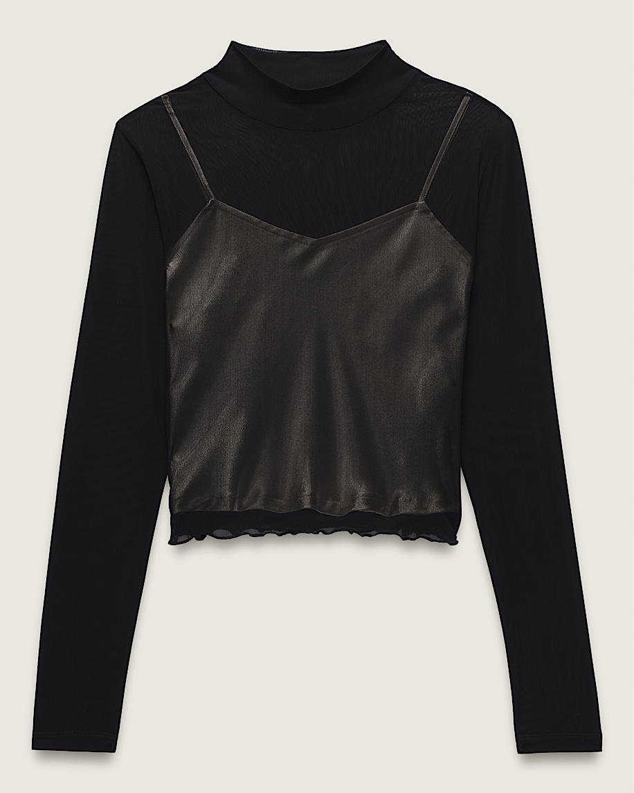 Mesh Satin Long Sleeve Top - 1