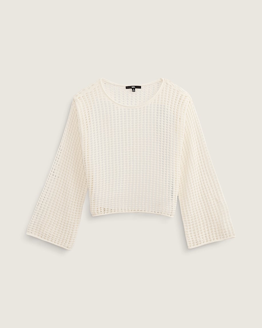 Mila Open Knit Crop Crew Sweater VANS White FLATLAY