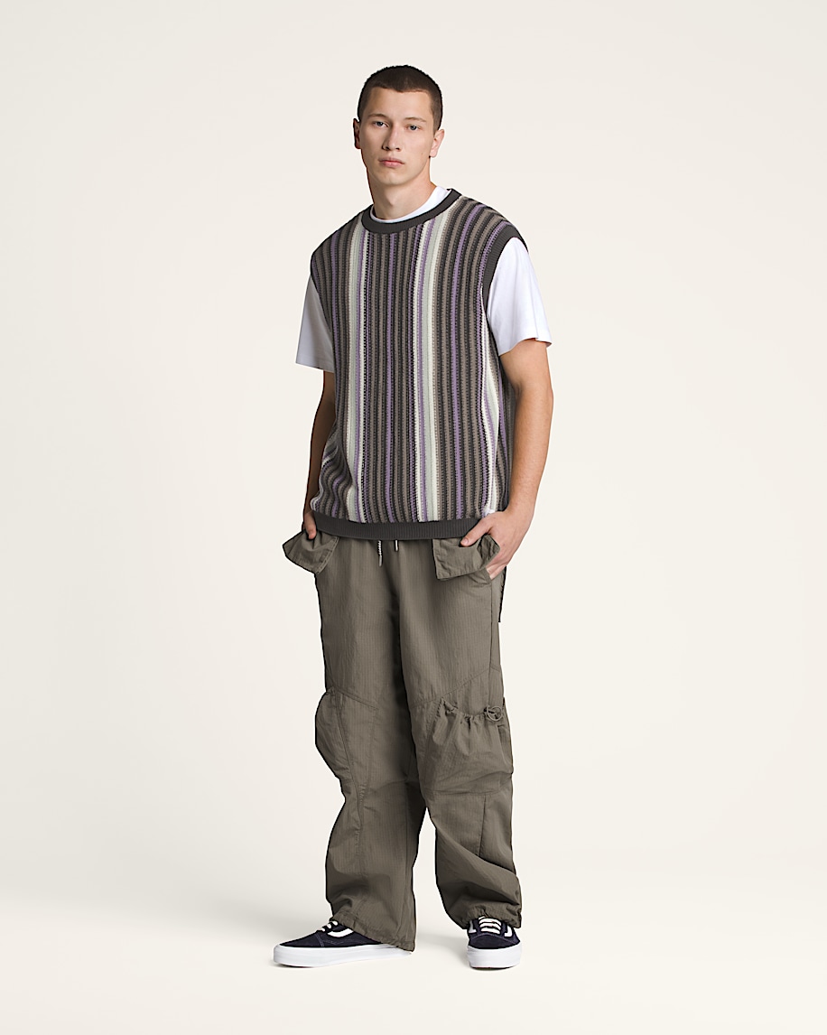 Premium Striped Sweater Vest VANS After Dark Brown  Grey  Purple ALT2