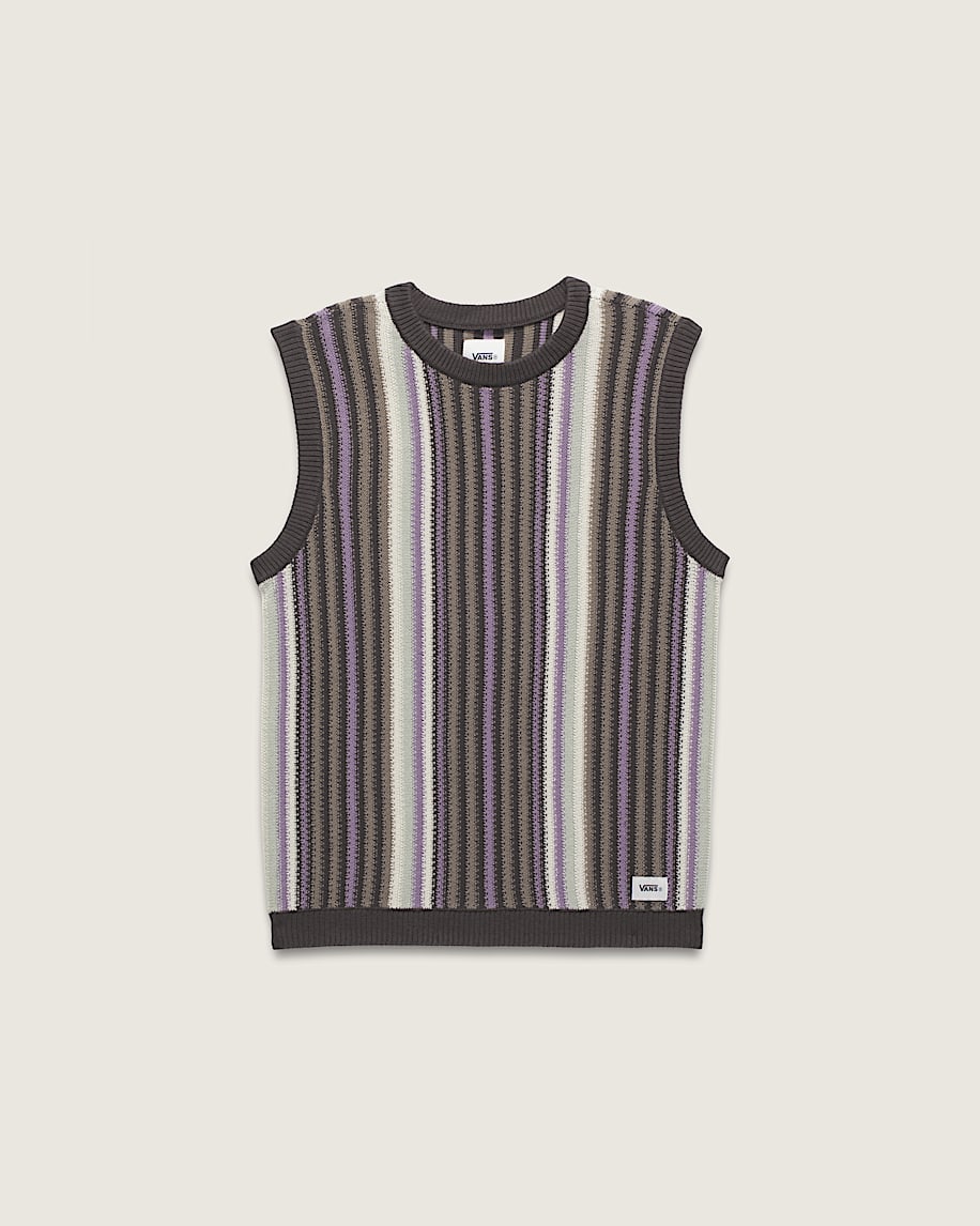 Premium Striped Sweater Vest in After Dark Brown / Grey / Purple
