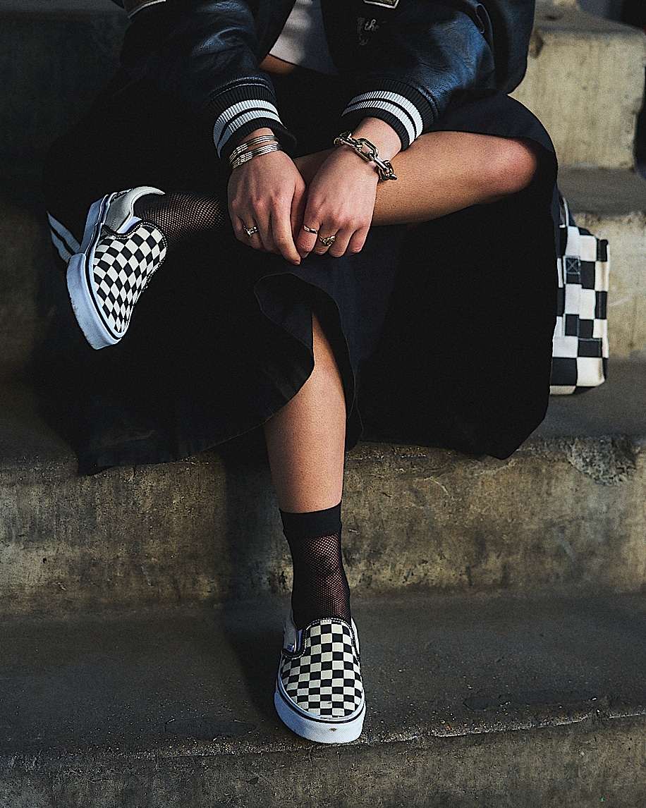 Classic SlipOn Checkerboard Shoe VANS Checkerboard Black  White ALT5