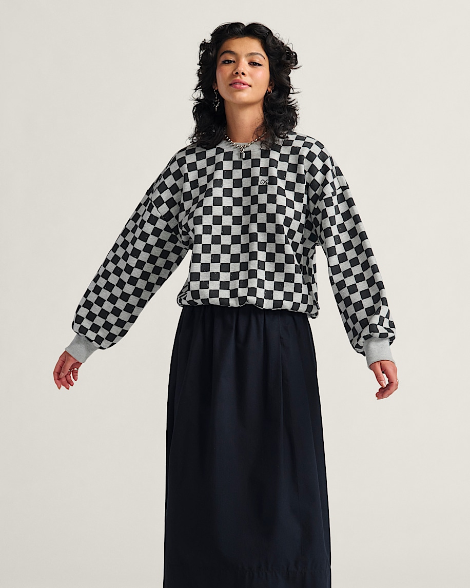 Checkerboard Retro Crew Sweatshirt VANS Checkerboard Grey  Black ALT1