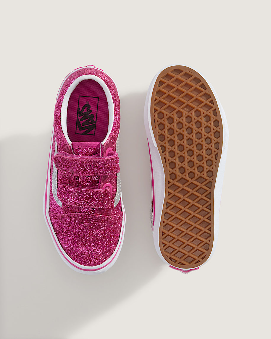 Little Kids Old Skool V Shoe VANS Glitter Raspberry Rose Pink ALT2
