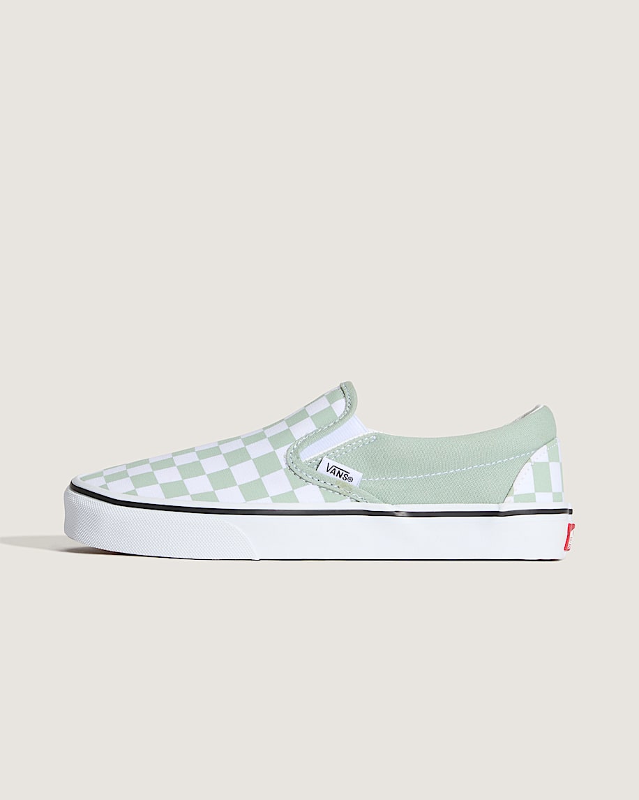 Classic SlipOn Checkerboard Shoe VANS Grey Olive Green  White HERO