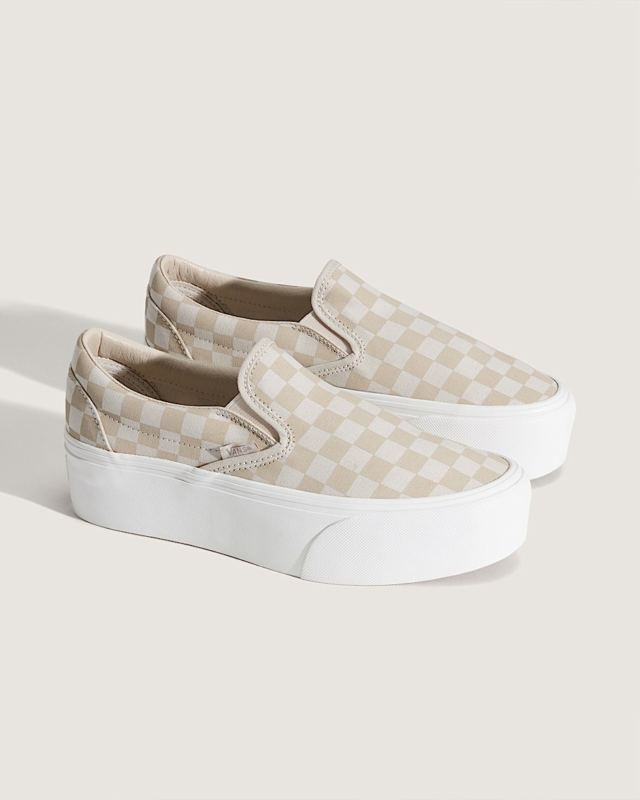 Classic SlipOn Platform Checkerboard Shoe VANS Checkerboard Mushroom Brown  Marshmallow White ALT1