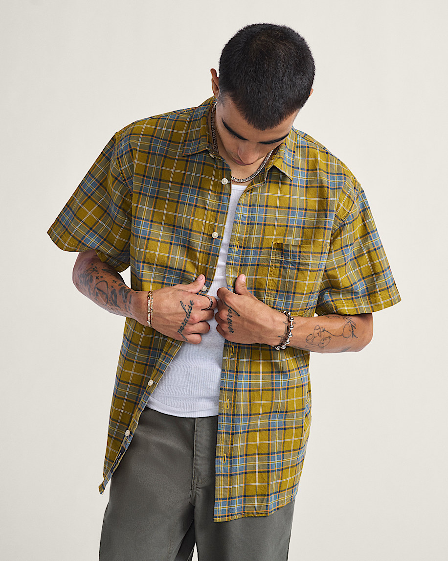 Lawson Plaid Button Up Shirt VANS Burnt Gold Yellow  Stormy Weather Blue HERO