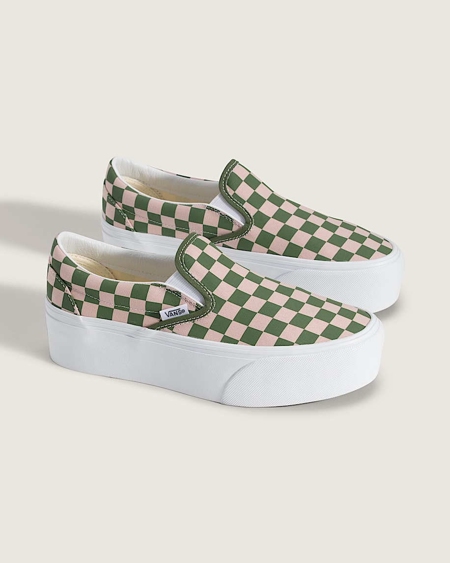 Classic SlipOn Platform Checkerboard Shoe VANS Checkerboard Sepia Rose Pink  Pine Forest Green ALT1