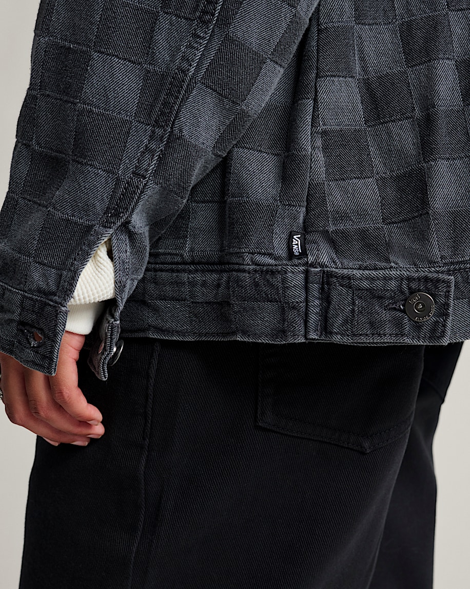 Pitstop Checkered Station Denim Jacket VANS Checkerboard Faded Black ALT6