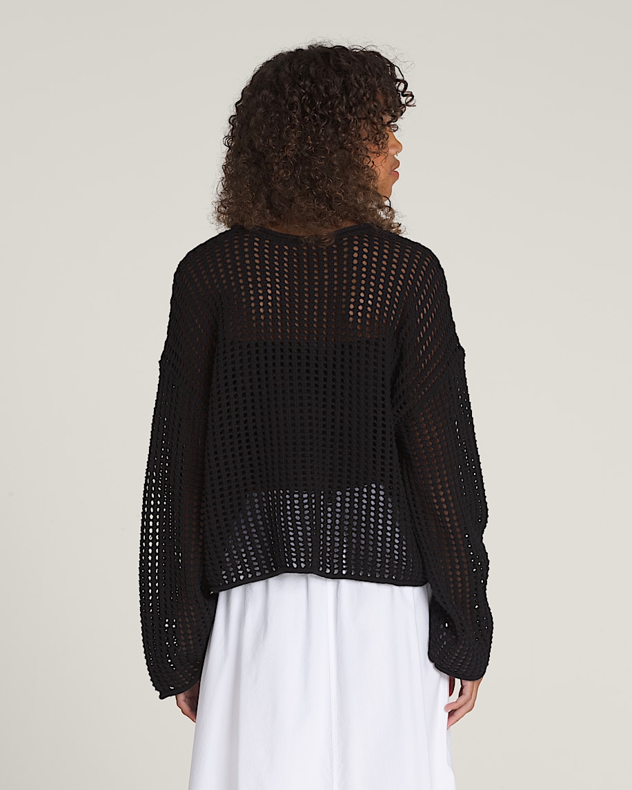 Mila Open Knit Crop Crew Sweater VANS Black ALT1