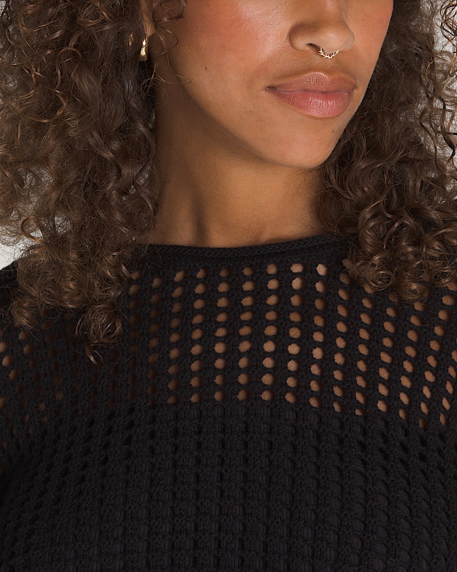 Mila Open Knit Crop Crew Sweater VANS Black ALT3