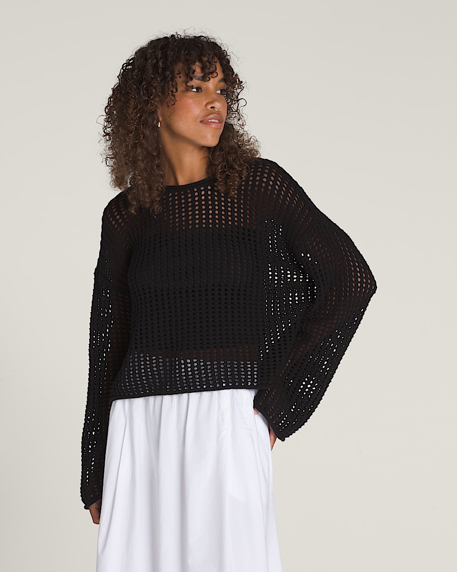 Mila Open Knit Crop Crew Sweater VANS Black HERO