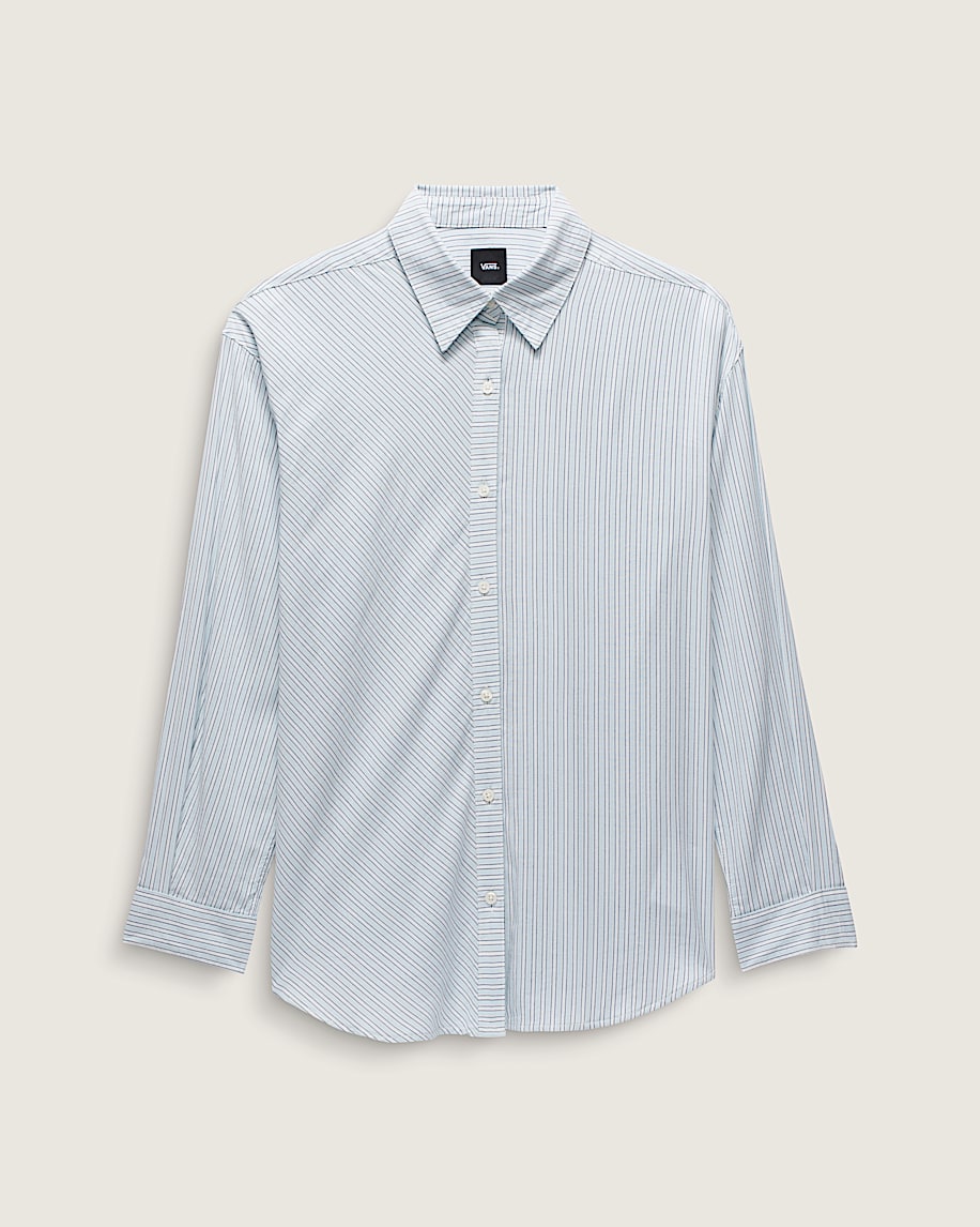 Gillian Striped Button Up Shirt VANS White  Crystal Blue ALT4