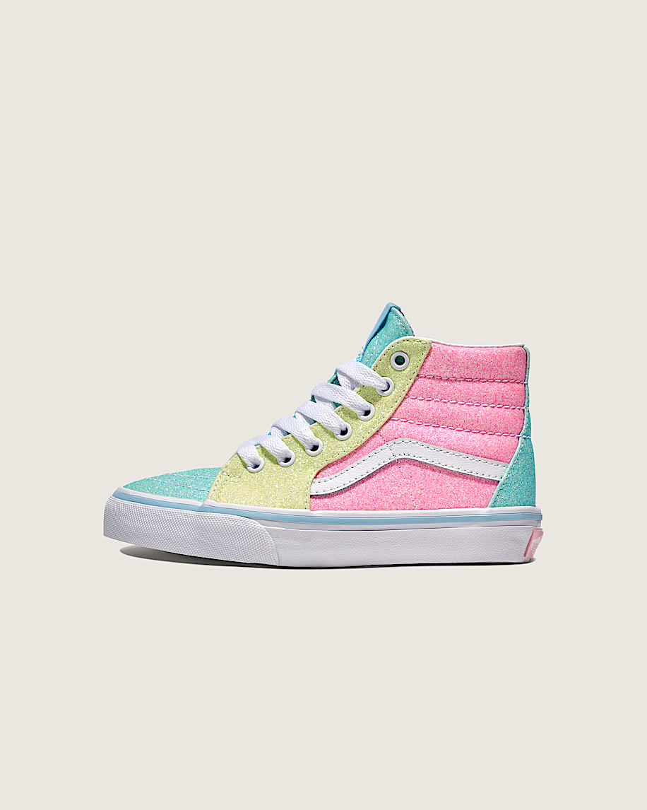 Little Kids Sk8Hi Shoe VANS Glitter Pastel Pink  Yellow  Blue HERO