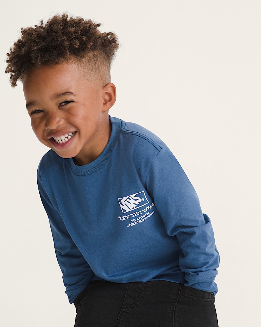 Little Kids Checker Bones Long Sleeve TShirt VANS True Navy Blue ALT2