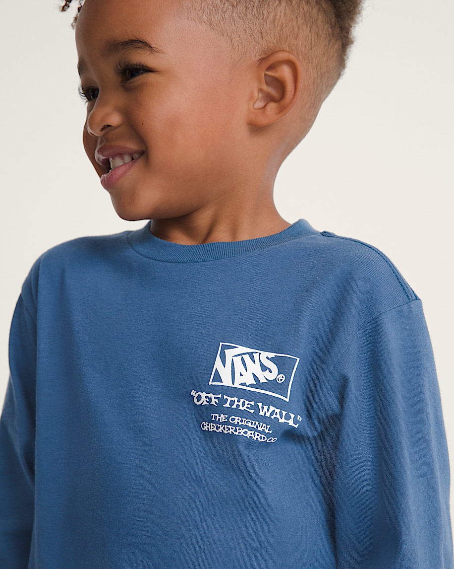 Little Kids Checker Bones Long Sleeve TShirt VANS True Navy Blue ALT4