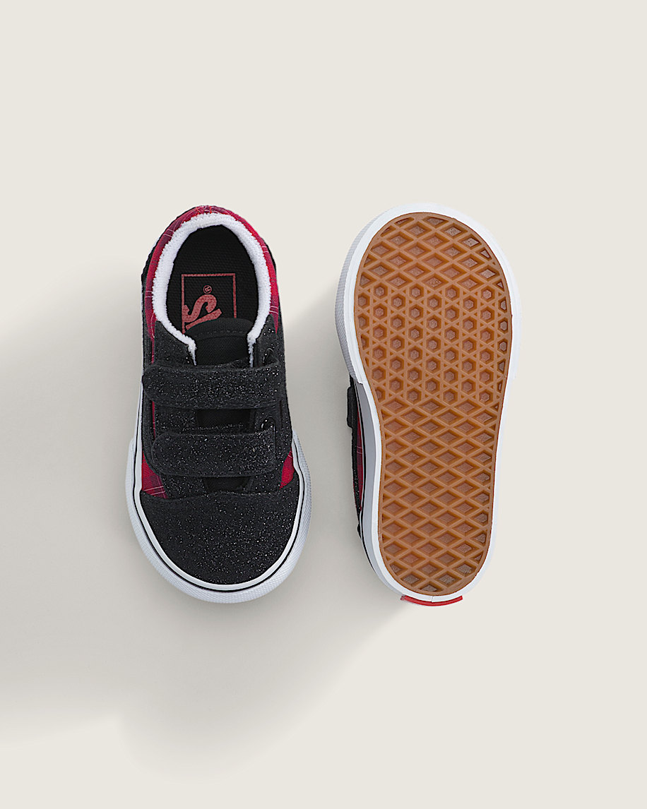 Toddler Old Skool V Shoe VANS Glitter Plaid Red  Black ALT2