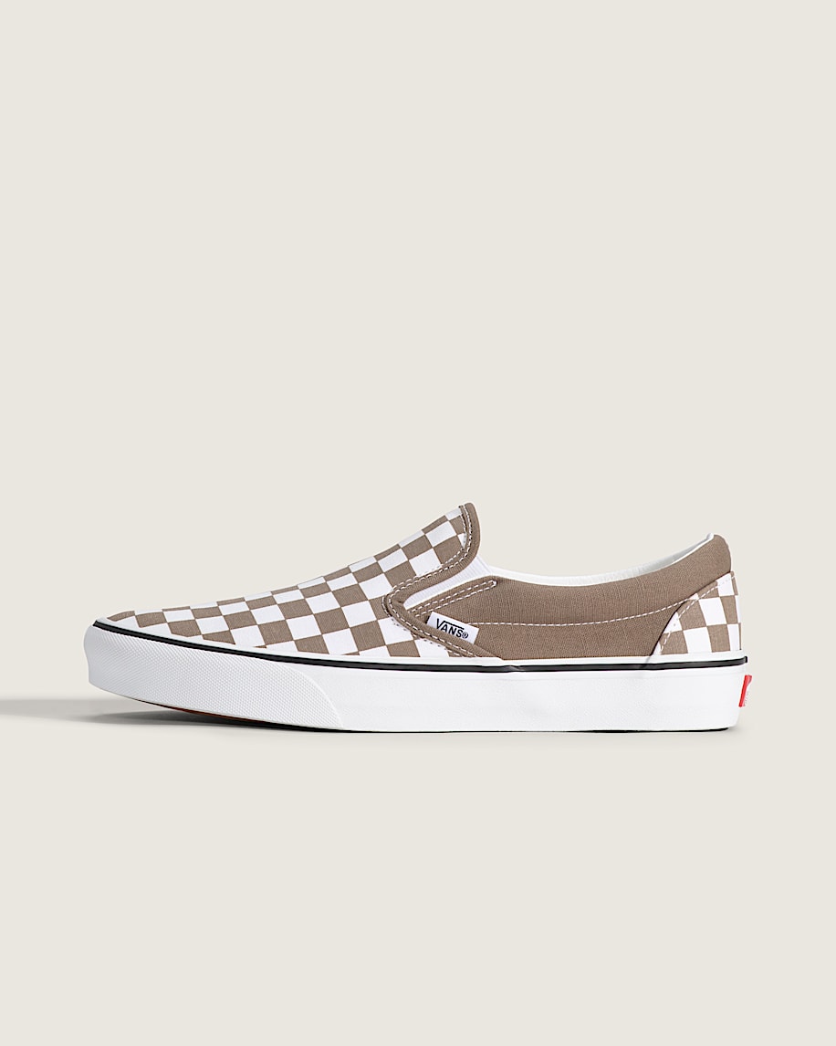 Classic SlipOn Checkerboard Shoe VANS Checkerboard Walnut Brown  White HERO