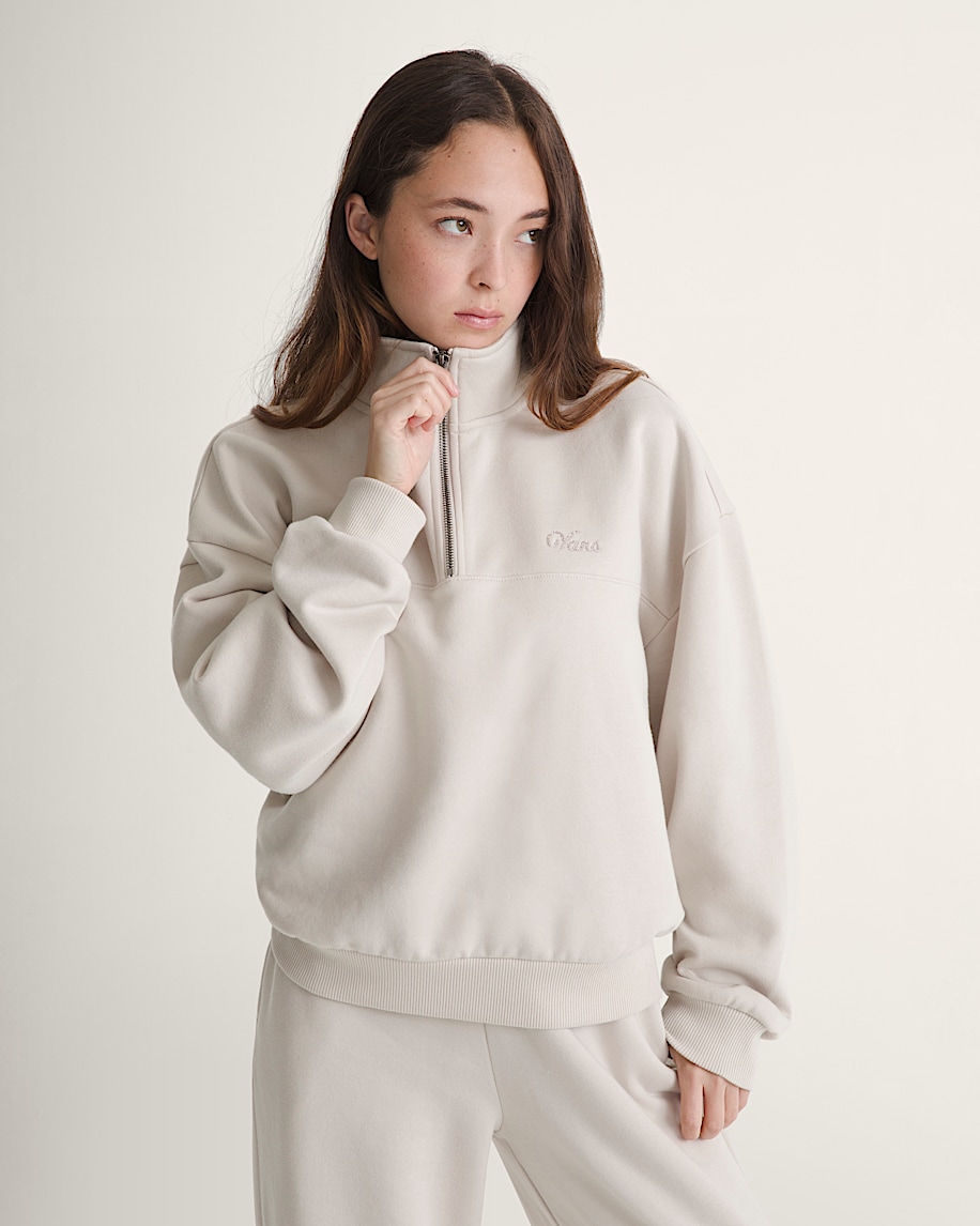 Script Logo Mock Neck Sweatshirt in Taupe Mist Grey | Vans