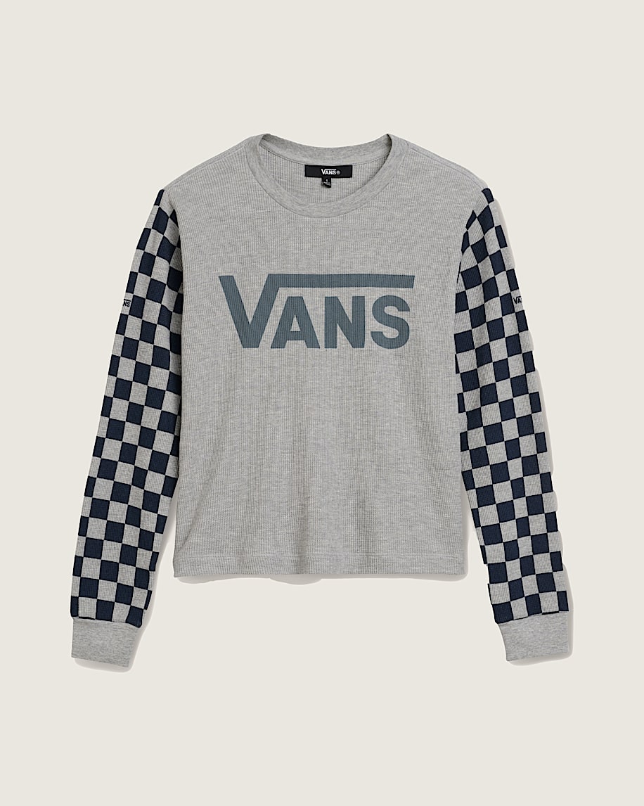 Checkerboard Long Sleeve Shirt VANS Heather Grey  Navy Blue HERO