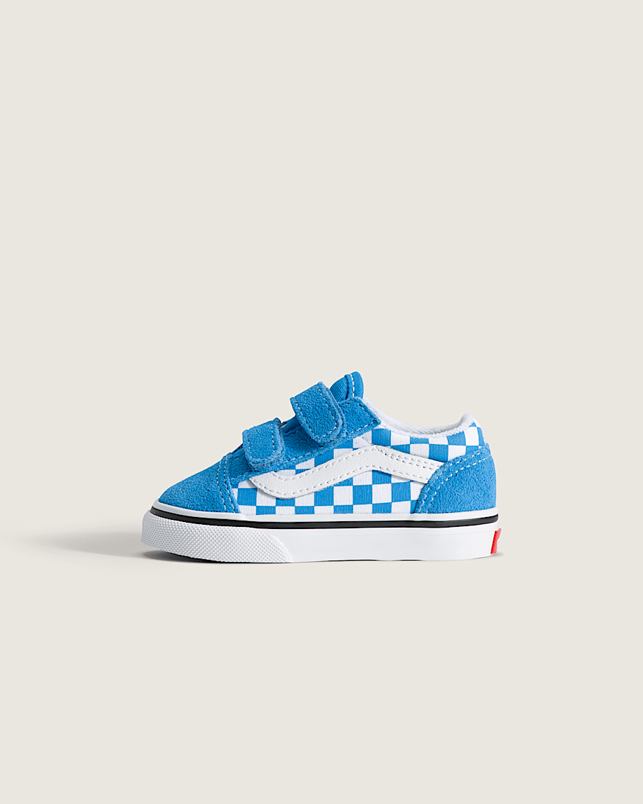 Toddler Old Skool V Checkerboard Shoe VANS Checkerboard Bright Azure Blue HERO