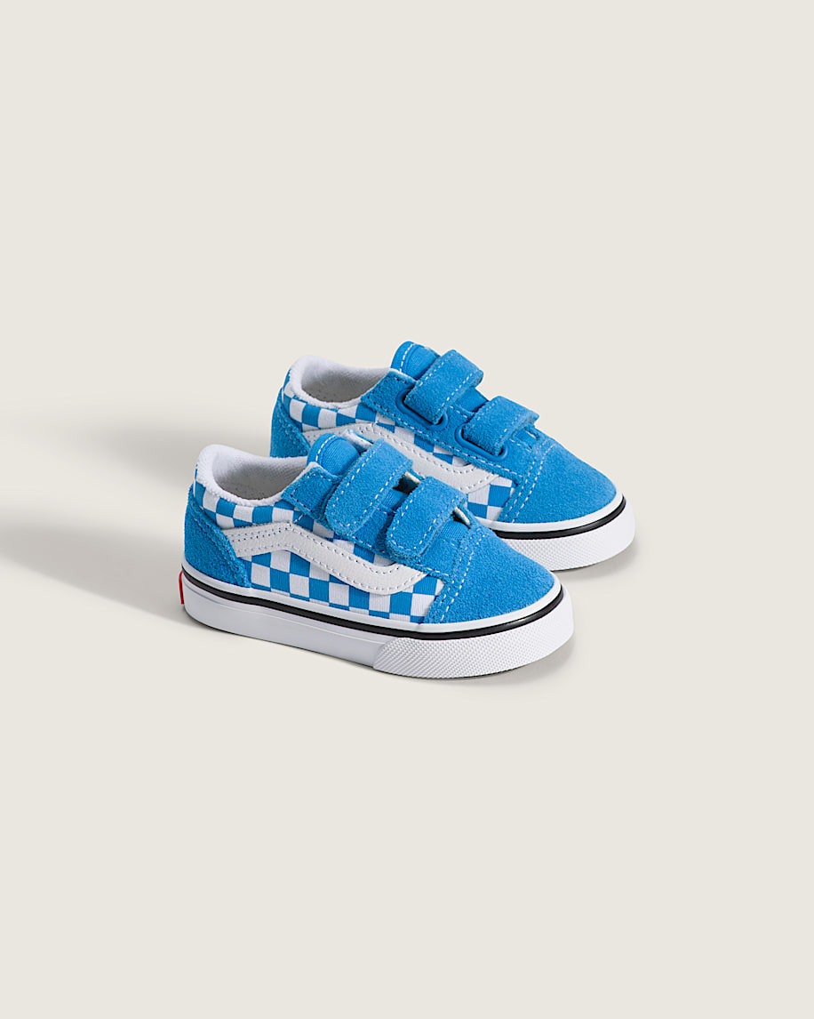 Toddler Old Skool V Checkerboard Shoe VANS Checkerboard Bright Azure Blue ALT1